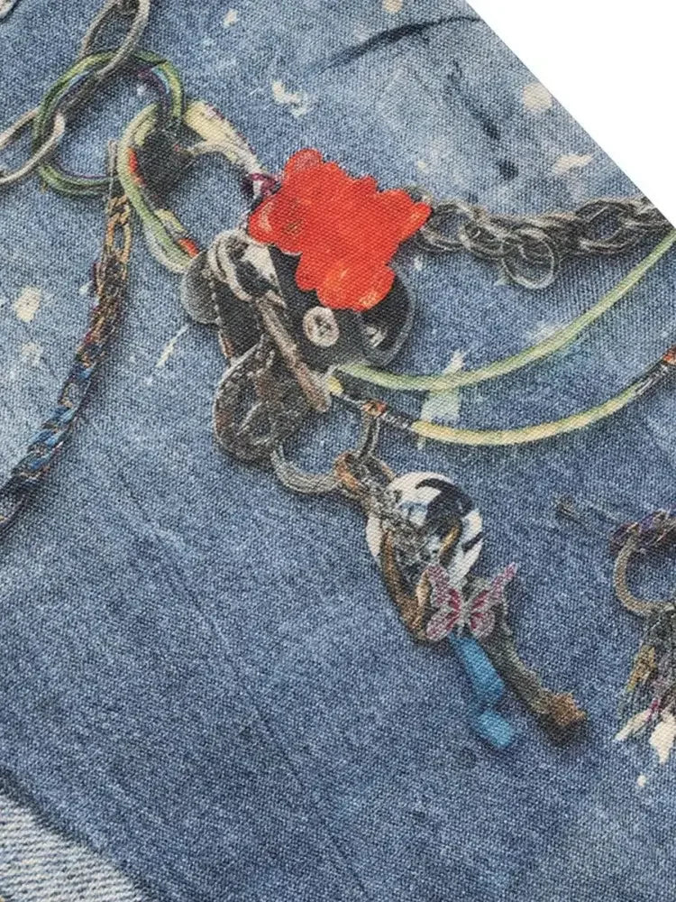 Men's Chain Print Denim Shorts