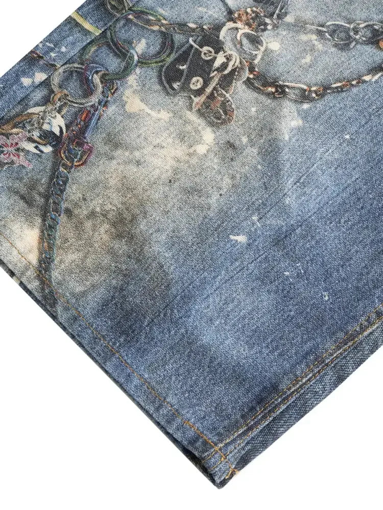 Men's Chain Print Denim Shorts