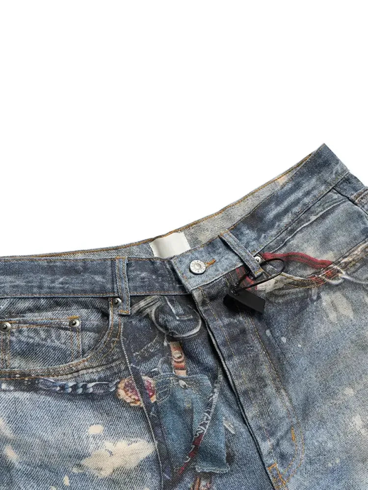 Men's Chain Print Denim Shorts