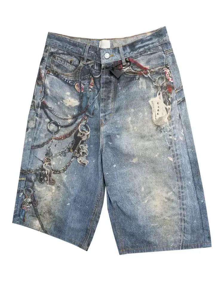 Men's Chain Print Denim Shorts