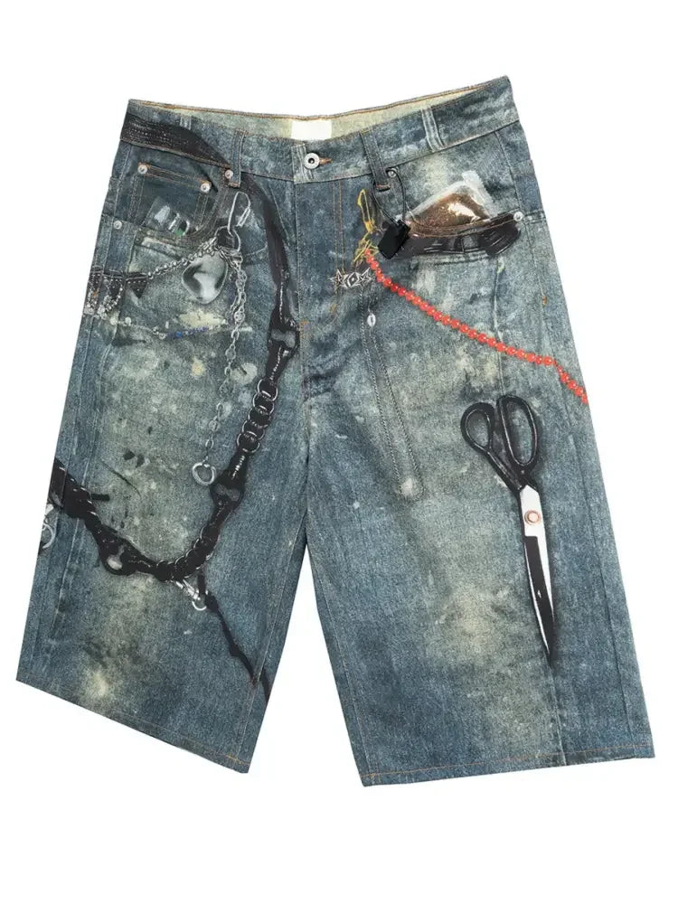 Men's Chain Print Denim Shorts