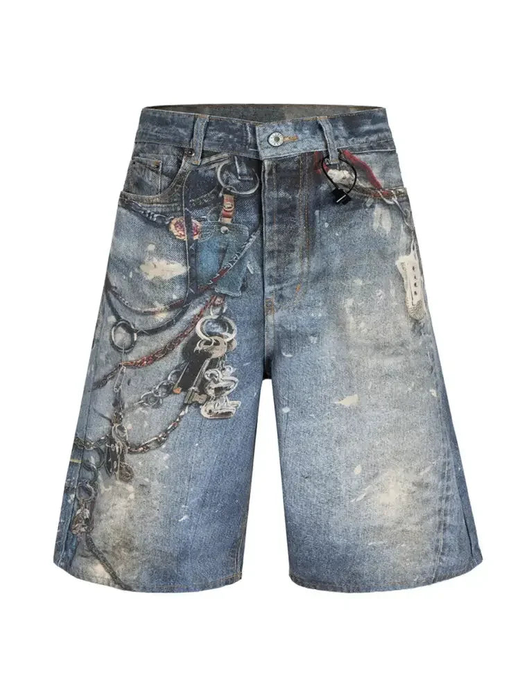 Men's Chain Print Denim Shorts