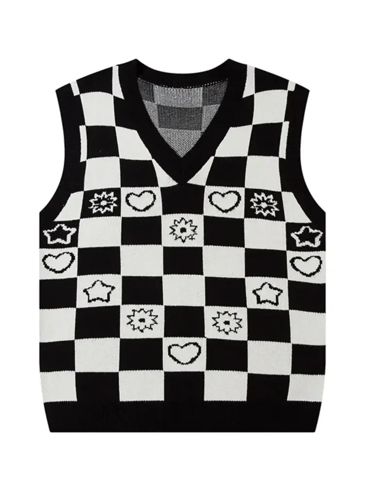 Men's Checkered Heart Pattern Sweater Vest