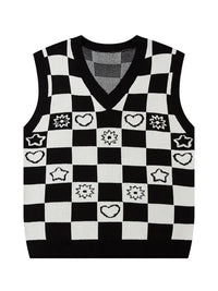 Men's Checkered Heart Pattern Sweater Vest