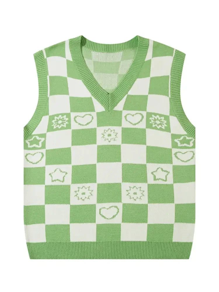 Men's Checkered Heart Pattern Sweater Vest