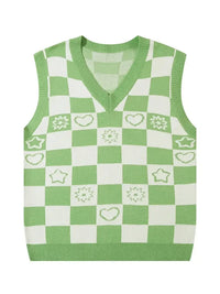 Men's Checkered Heart Pattern Sweater Vest