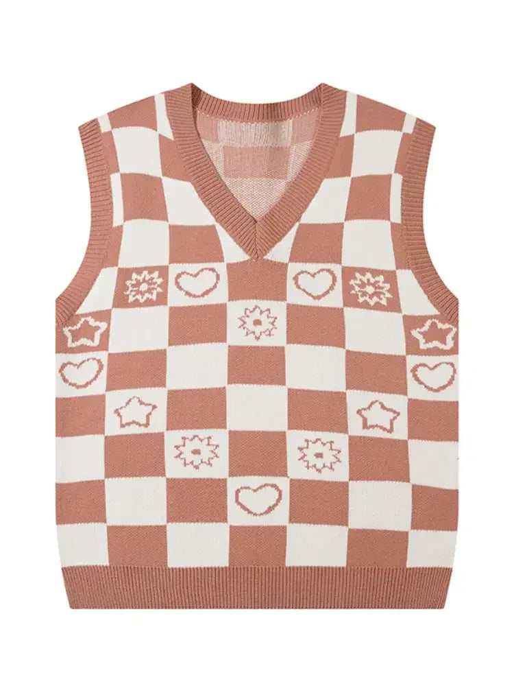 Men's Checkered Heart Pattern Sweater Vest