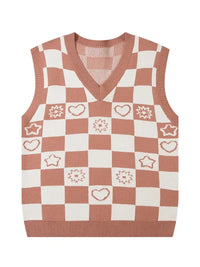 Men's Checkered Heart Pattern Sweater Vest