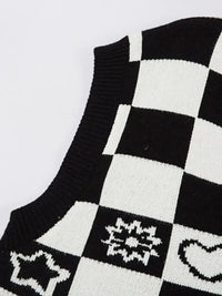 Men's Checkered Heart Pattern Sweater Vest
