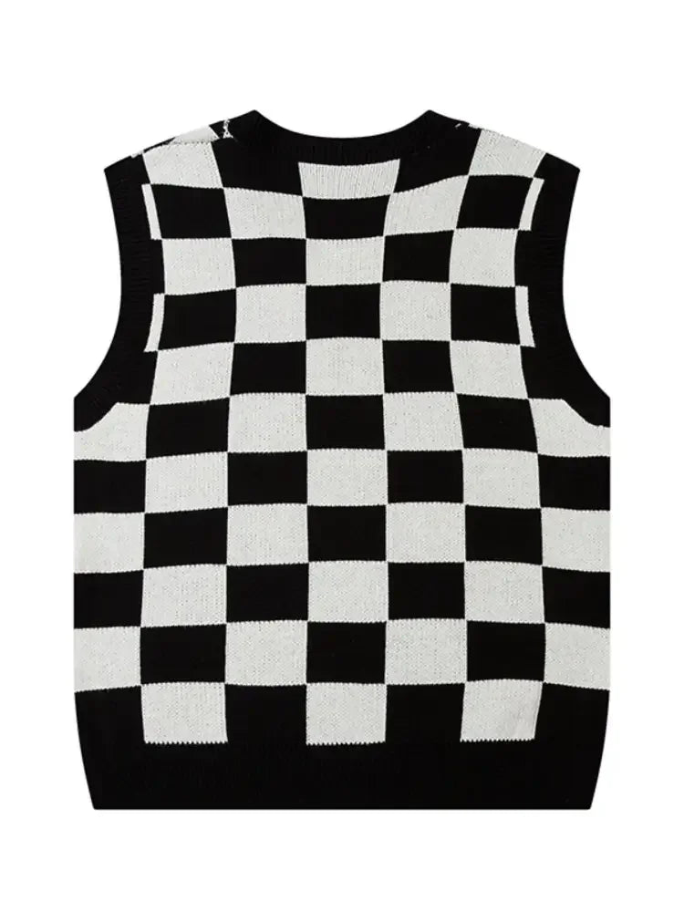 Men's Checkered Heart Pattern Sweater Vest