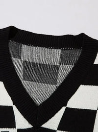 Men's Checkered Heart Pattern Sweater Vest