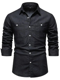 Men's Collared Neck Long Sleeve Denim Shirt - Update AvenueTrendsi100400803711566100400803711566Men's Collared Neck Long Sleeve Denim ShirtBlack