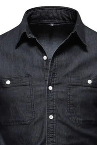 Men's Collared Neck Long Sleeve Denim Shirt - Update AvenueTrendsi100400803711566100400803711566Men's Collared Neck Long Sleeve Denim ShirtBlack