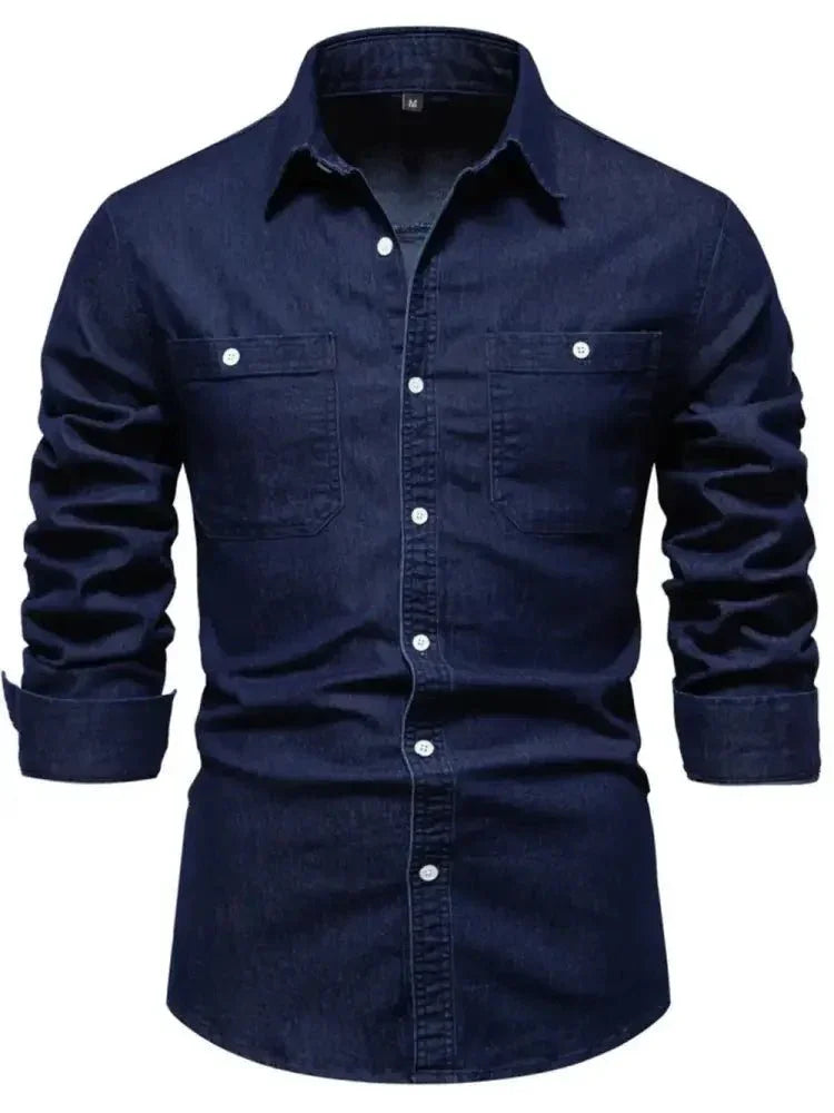 Men's Collared Neck Long Sleeve Denim Shirt - Update AvenueTrendsi100400803714928100400803714928Men's Collared Neck Long Sleeve Denim ShirtNavy