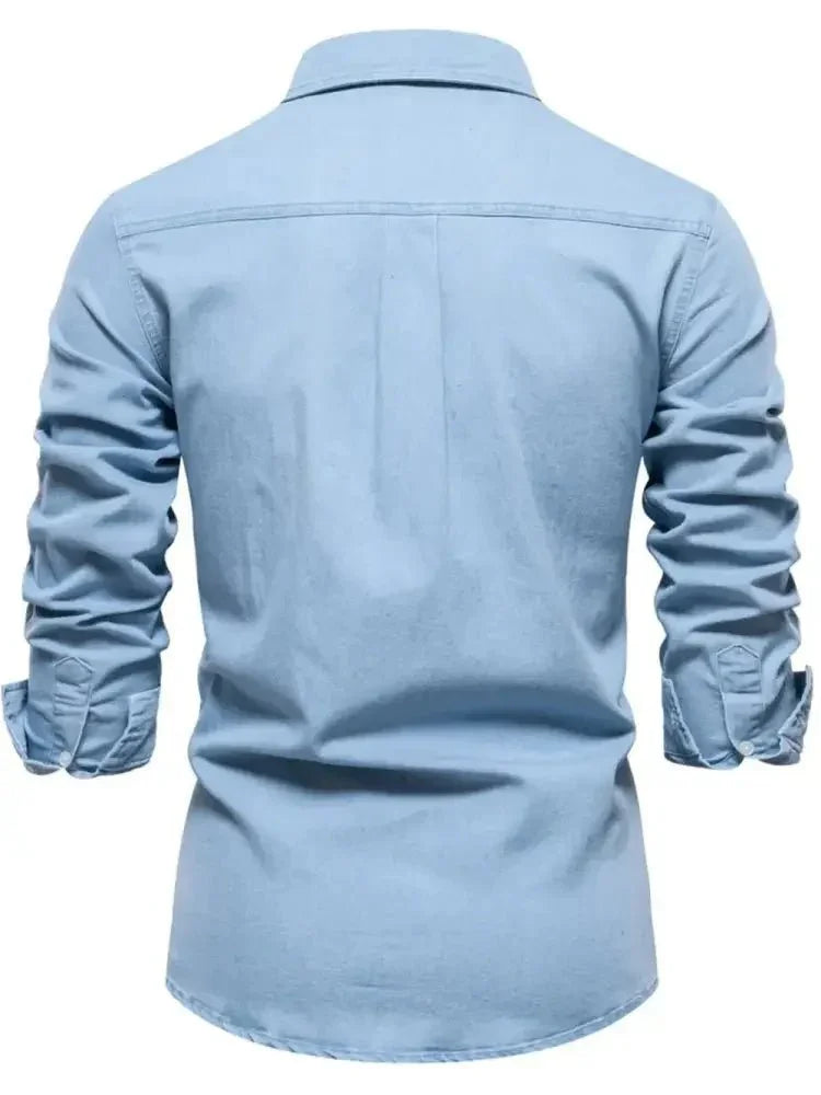 Men's Collared Neck Long Sleeve Denim Shirt - Update AvenueTrendsi100400803718979100400803718979Men's Collared Neck Long Sleeve Denim ShirtLight Blue