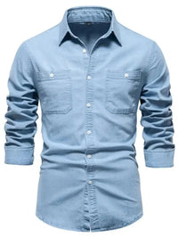 Men's Collared Neck Long Sleeve Denim Shirt - Update AvenueTrendsi100400803718979100400803718979Men's Collared Neck Long Sleeve Denim ShirtLight Blue