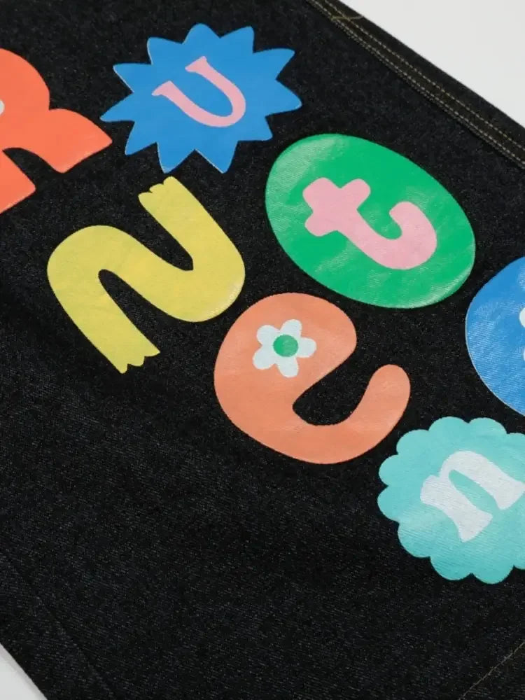 Men's Colorful Letter Graphic Bermuda Denim Shorts