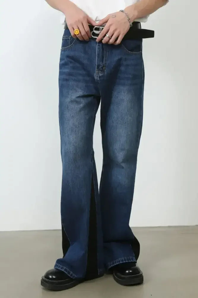 Men's Contrast Bootcut Jeans with Pockets