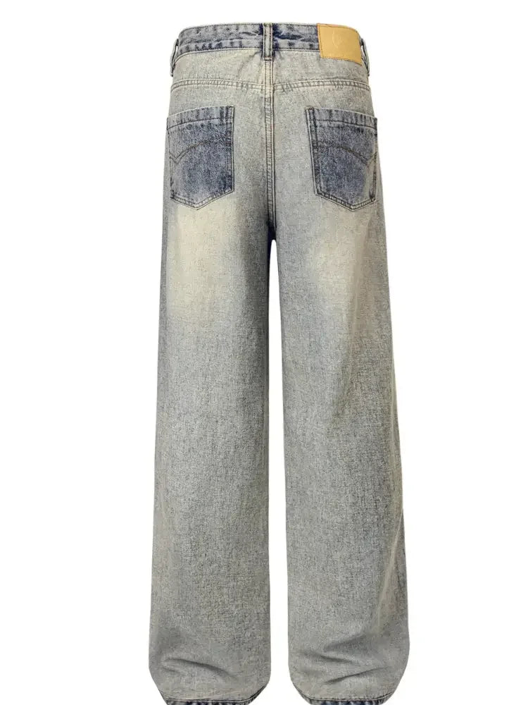 Men's Contrast Pocket Washed Straight Jeans