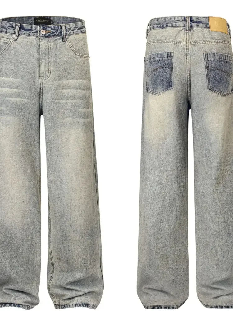 Men's Contrast Pocket Washed Straight Jeans