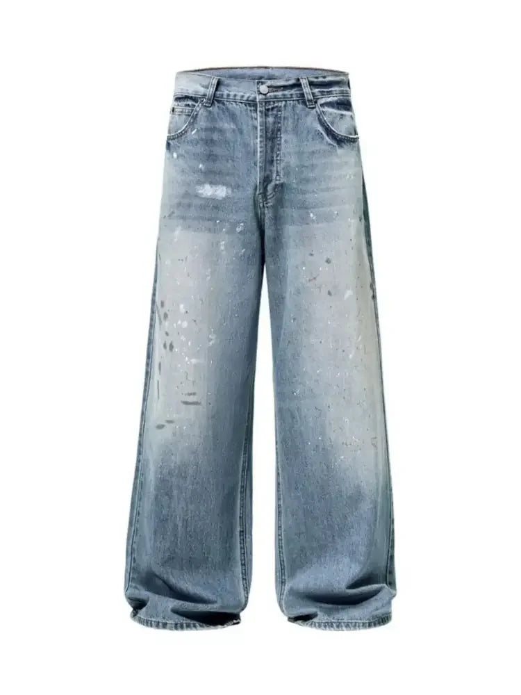 Men's Distressed Button Fly Wide Leg Jeans