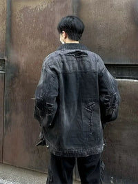 Men's Distressed Button Up Denim Jacket