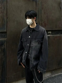 Men's Distressed Button Up Denim Jacket