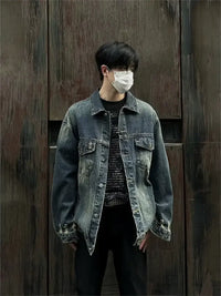 Men's Distressed Button Up Denim Jacket