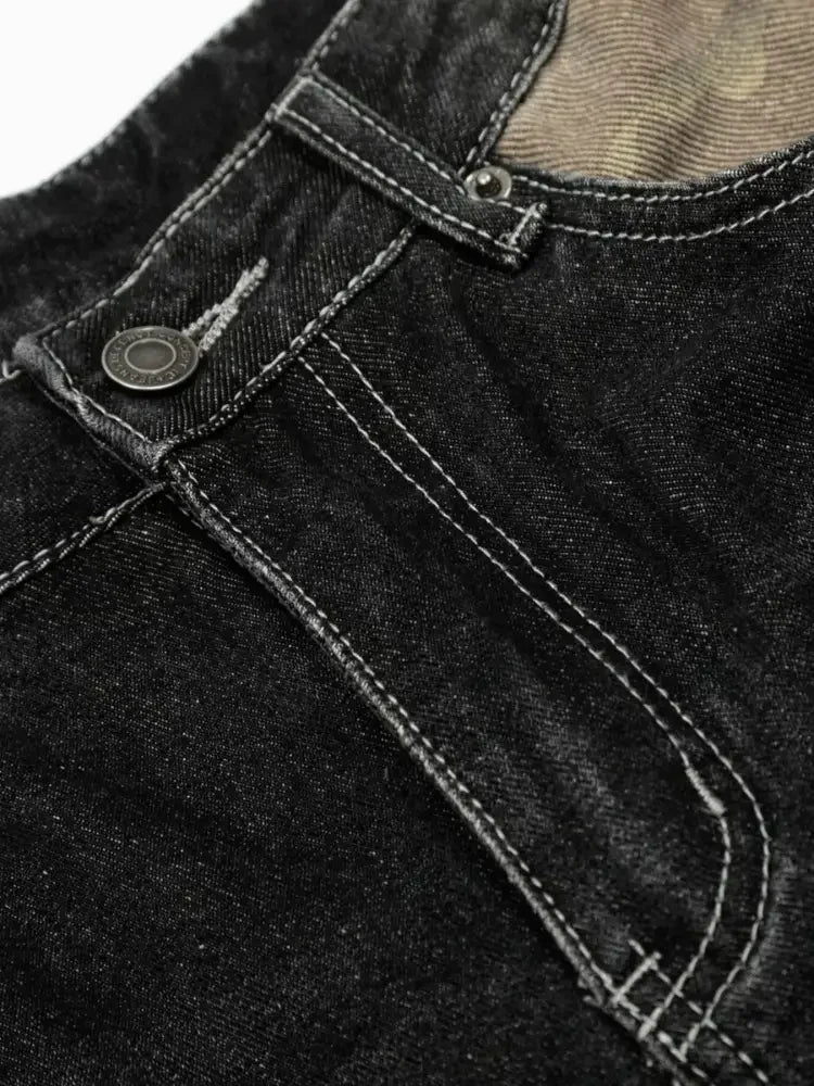 Men's Distressed Camo Panel Denim Shorts
