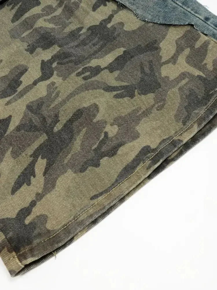 Men's Distressed Camo Patchwork Denim Shorts - Update AvenueTrendsi100400075334492100400075334492Men's Distressed Camo Patchwork Denim ShortsBlue