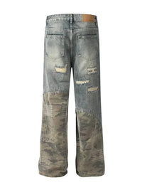 Men's Distressed Camo Patchwork Straight Jeans