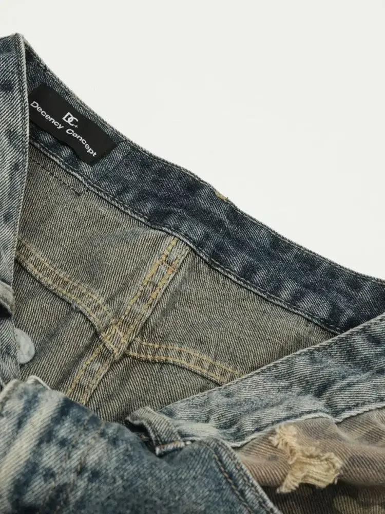 Men's Distressed Camo Patchwork Straight Jeans