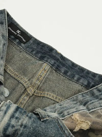 Men's Distressed Camo Patchwork Straight Jeans