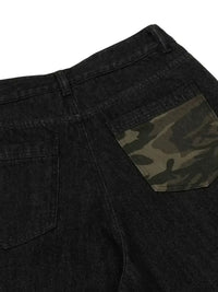 Men's Distressed Camo Trim Denim Bermuda Shorts