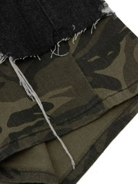 Men's Distressed Camo Trim Denim Bermuda Shorts