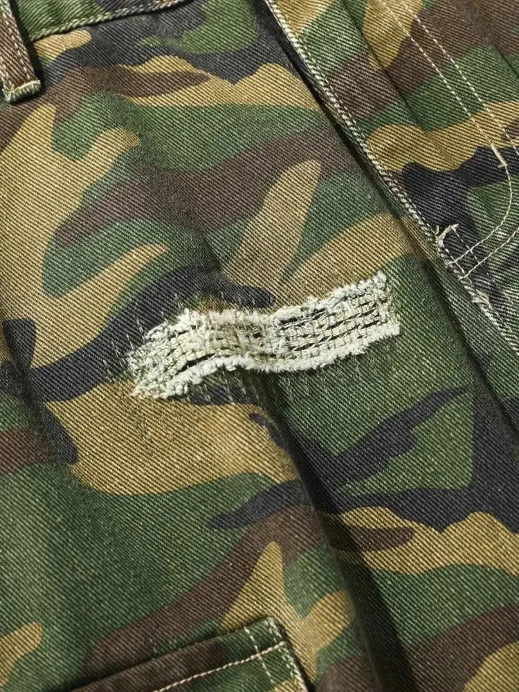 Men's Distressed Camouflage Cargo Shorts
