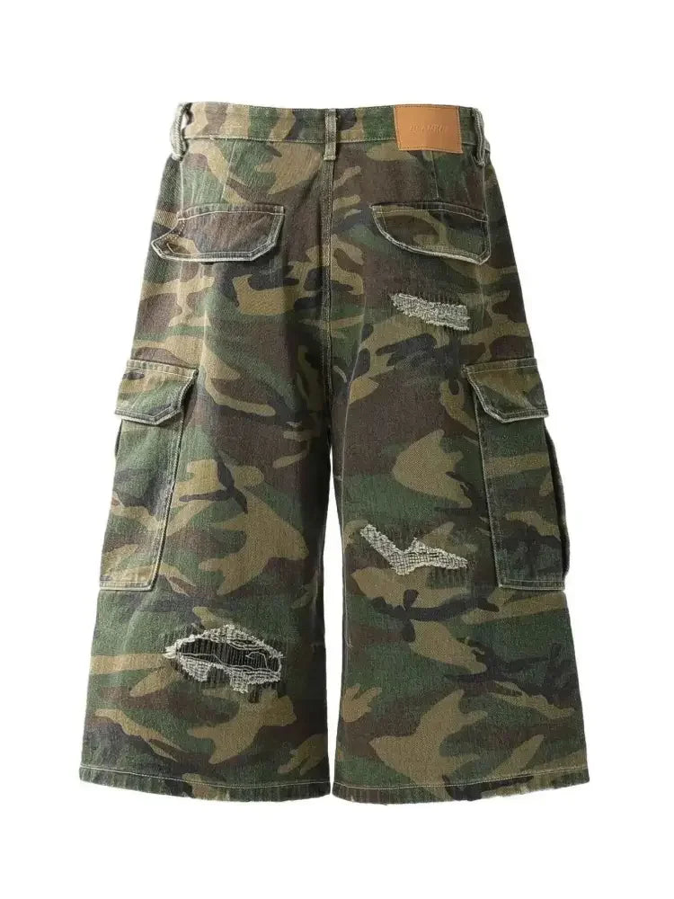 Men's Distressed Camouflage Cargo Shorts