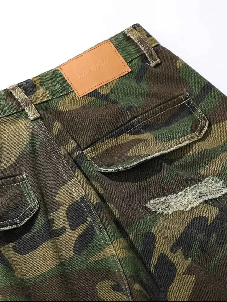 Men's Distressed Camouflage Cargo Shorts