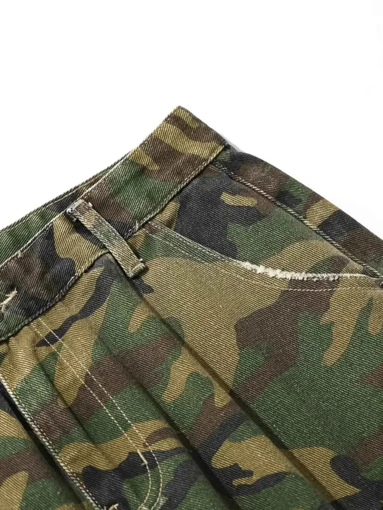 Men's Distressed Camouflage Cargo Shorts