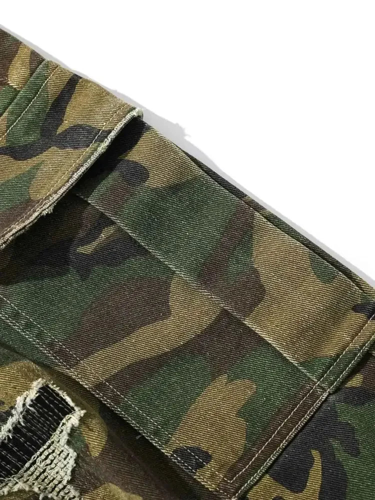 Men's Distressed Camouflage Cargo Shorts