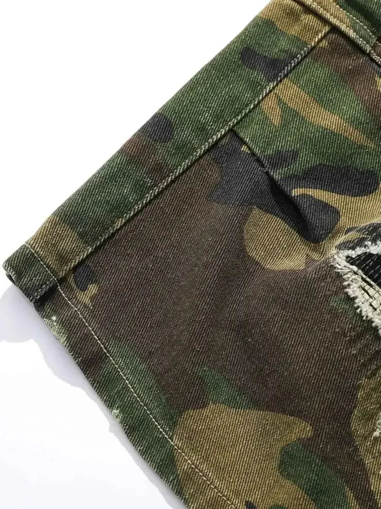 Men's Distressed Camouflage Cargo Shorts