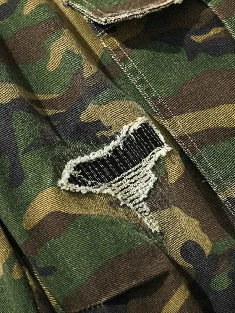Men's Distressed Camouflage Cargo Shorts