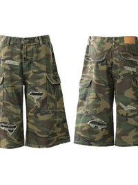 Men's Distressed Camouflage Cargo Shorts