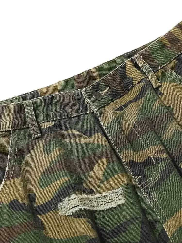 Men's Distressed Camouflage Cargo Shorts