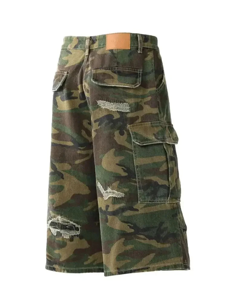 Men's Distressed Camouflage Cargo Shorts