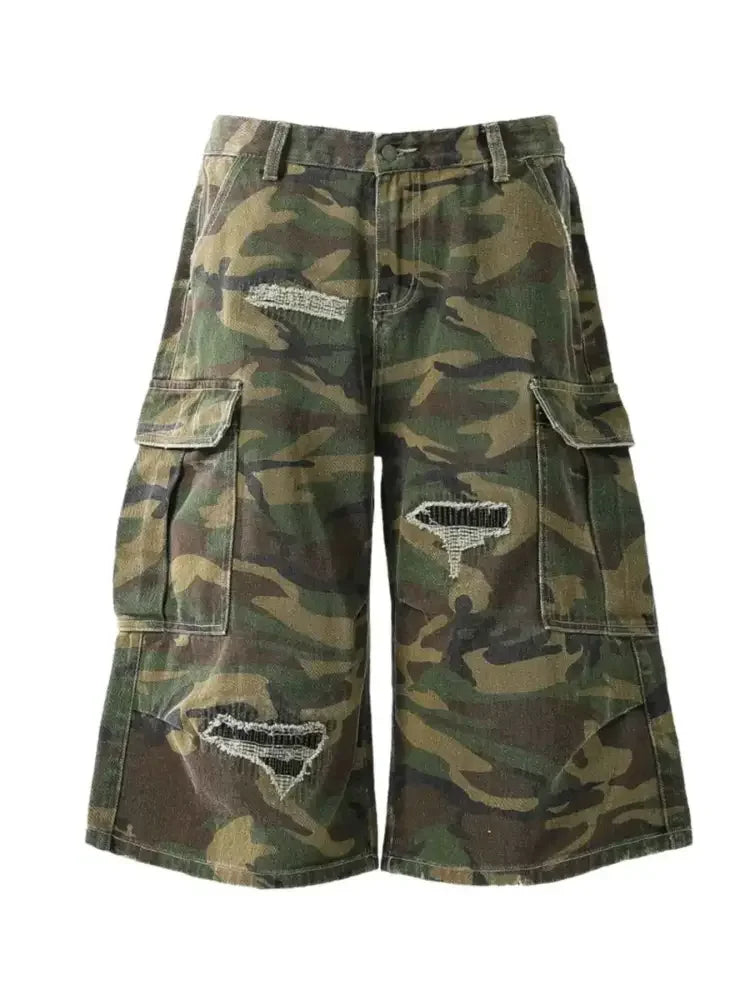 Men's Distressed Camouflage Cargo Shorts