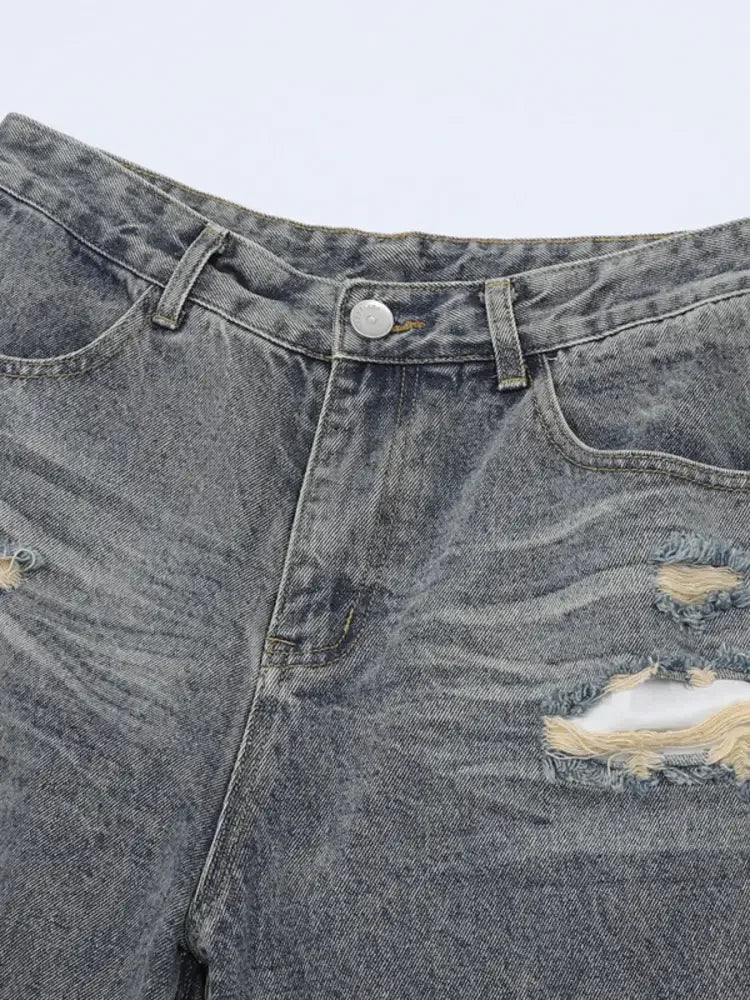 Men's Distressed Camouflage Denim Shorts