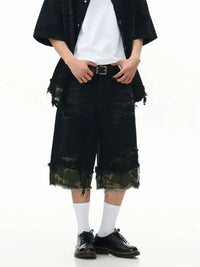 Men's Distressed Camouflage Denim Shorts