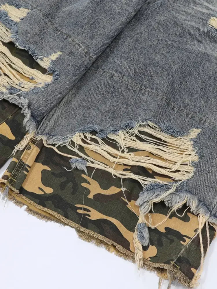 Men's Distressed Camouflage Denim Shorts