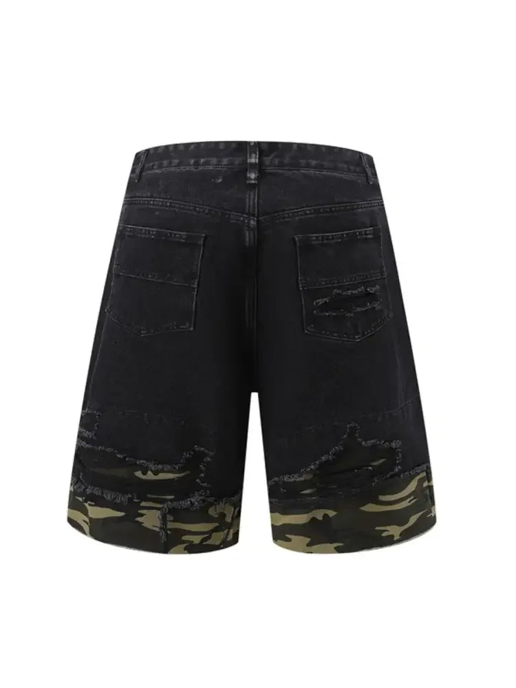 Men's Distressed Camouflage Denim Shorts